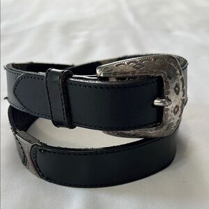 Vintage Fossil Black Leather Belt with Metal Details